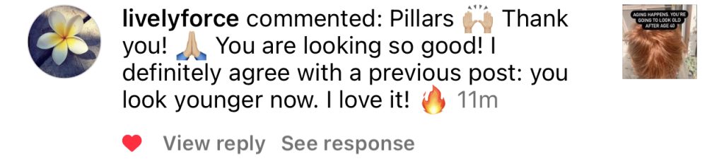 Screenshot of a follower’s positive message about Face HIIT