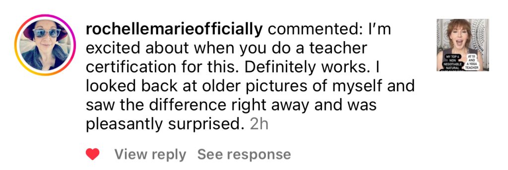Positive social media comment about Sadie Nardini’s face fitness workouts