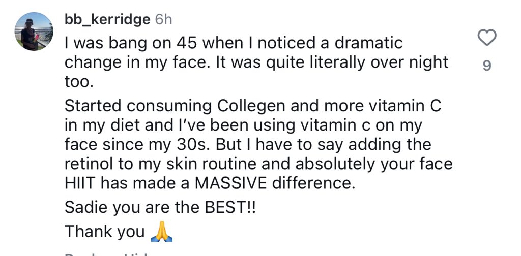 Follower comment about the Face HIIT method