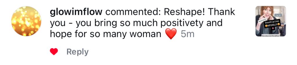 Positive social media comment about Sadie Nardini’s face fitness workouts