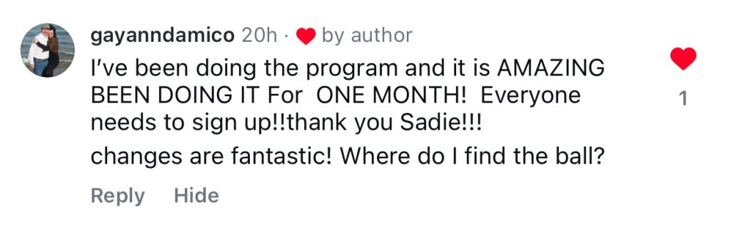 Screenshot of a follower’s positive message about Face HIIT