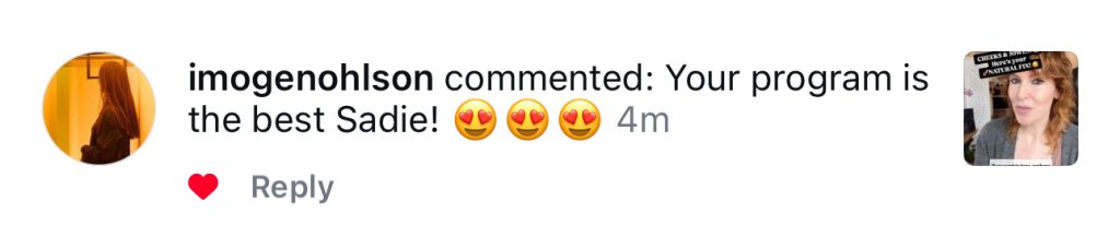 Social media comment praising Sadie Nardini’s Face HIIT program