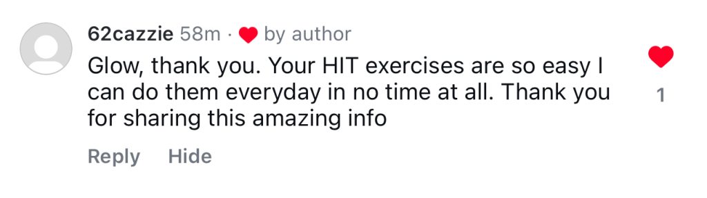 Positive social media comment about Sadie Nardini’s face fitness workouts