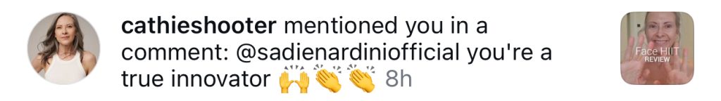 Screenshot of a follower’s positive message about Face HIIT