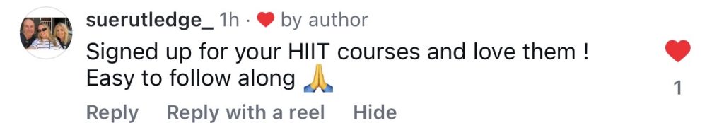 Screenshot of a follower’s positive message about Face HIIT