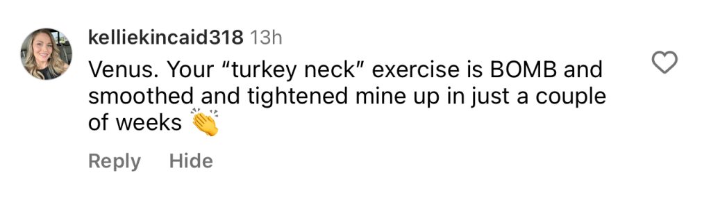 Positive social media comment about Sadie Nardini’s face fitness workouts