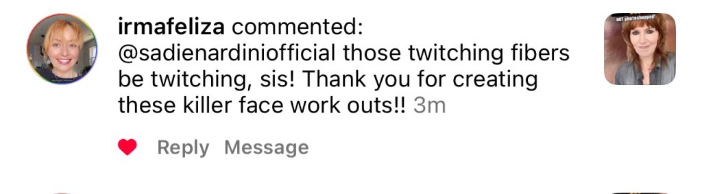 Social media message from a Face HIIT community member