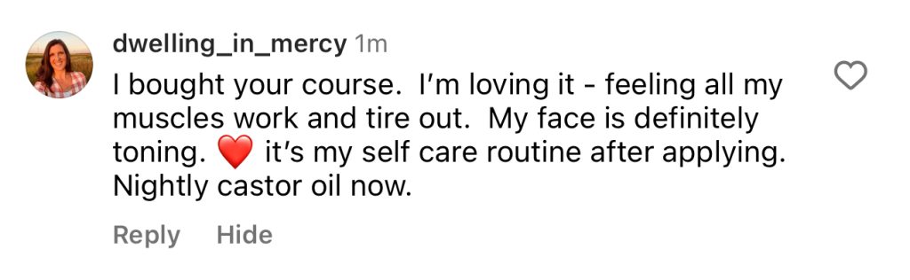 Screenshot of positive feedback on Sadie Nardini’s Face HIIT courses