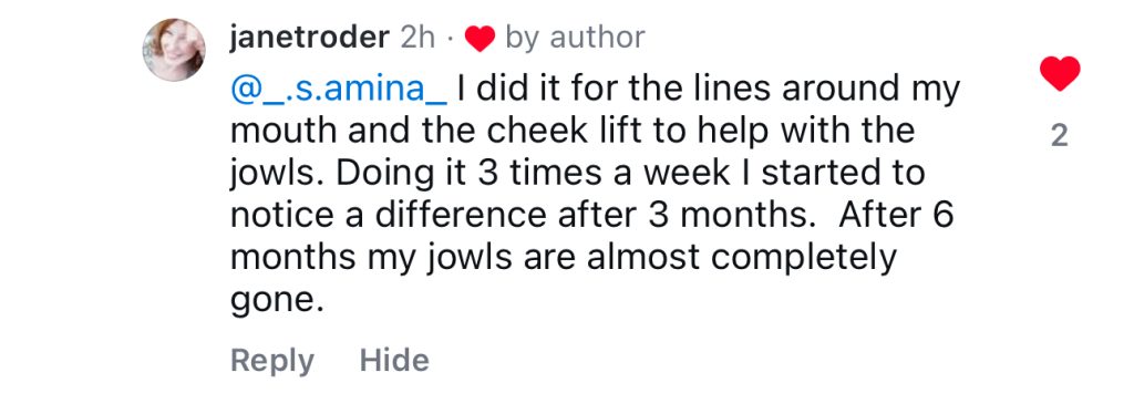 Social media message from a Face HIIT community member