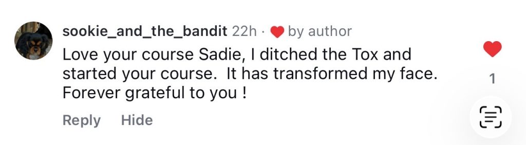 Social media comment praising Sadie Nardini’s Face HIIT program